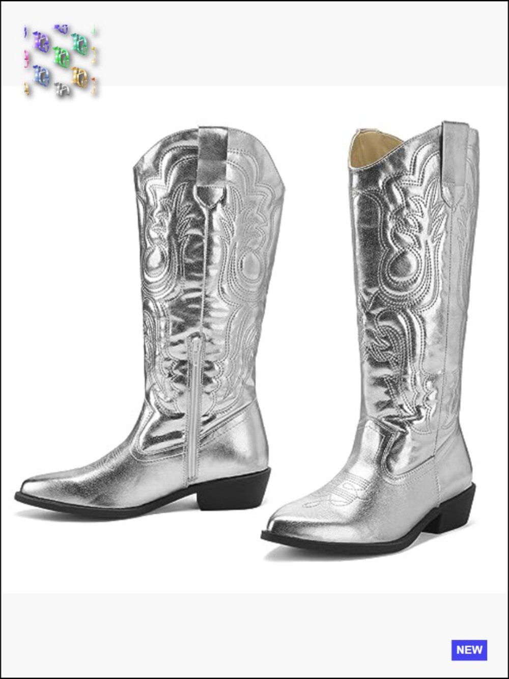 Women's Cowboy Boots Mid Calf Western Embroidered Chunky Heel Cowgirl Boots - Picture 4 of 7